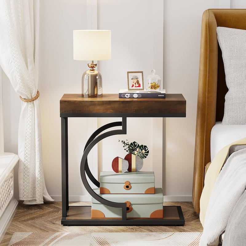 Narrow Side Table End Table Modern Bedside Tables Small Chairside Table for Couch, Sofa Table for Living Room