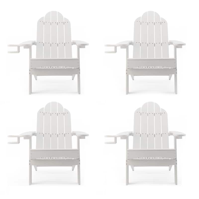 Foldable HDPS Plastic Weather Resistant Outdoor Patio Folding Adirondack Chairs With Cup Holder Set of 4 - 35"D x 30"W x 36.2"H