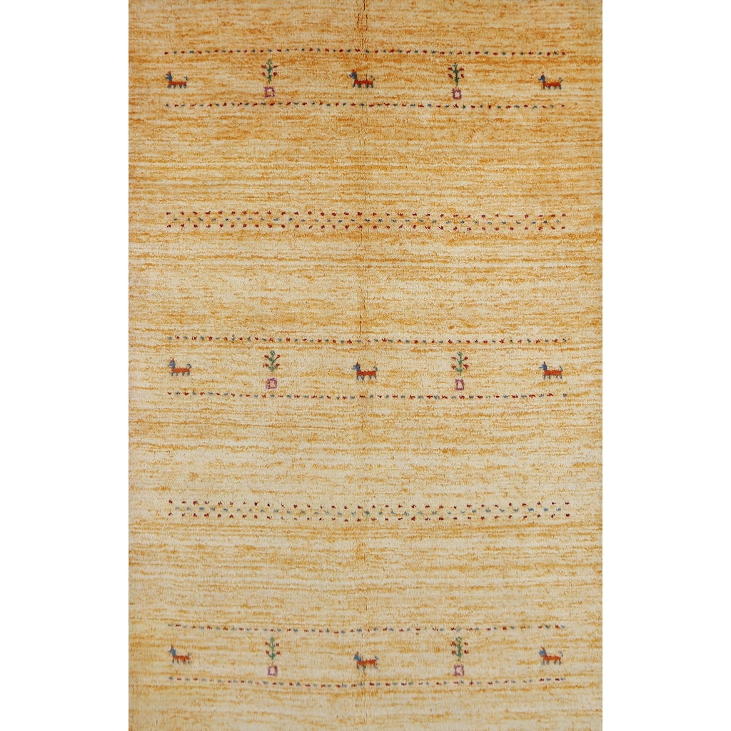 Yellow Tribal Gabbeh Indian Rug Hand-Knotted Wool Carpet - 4'0" x 5'9"