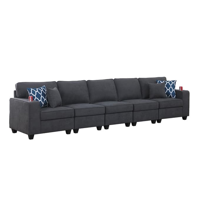 Cooper Stone Gray Woven Fabric 5-Seater Sofa with Cupholder