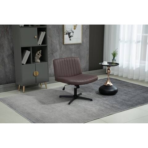Armless Home Office Desk Chair No Wheels, Vanity Chair Mid-Back Ergonomic Computer Chair Comfortable Adjustable Swivel Chair