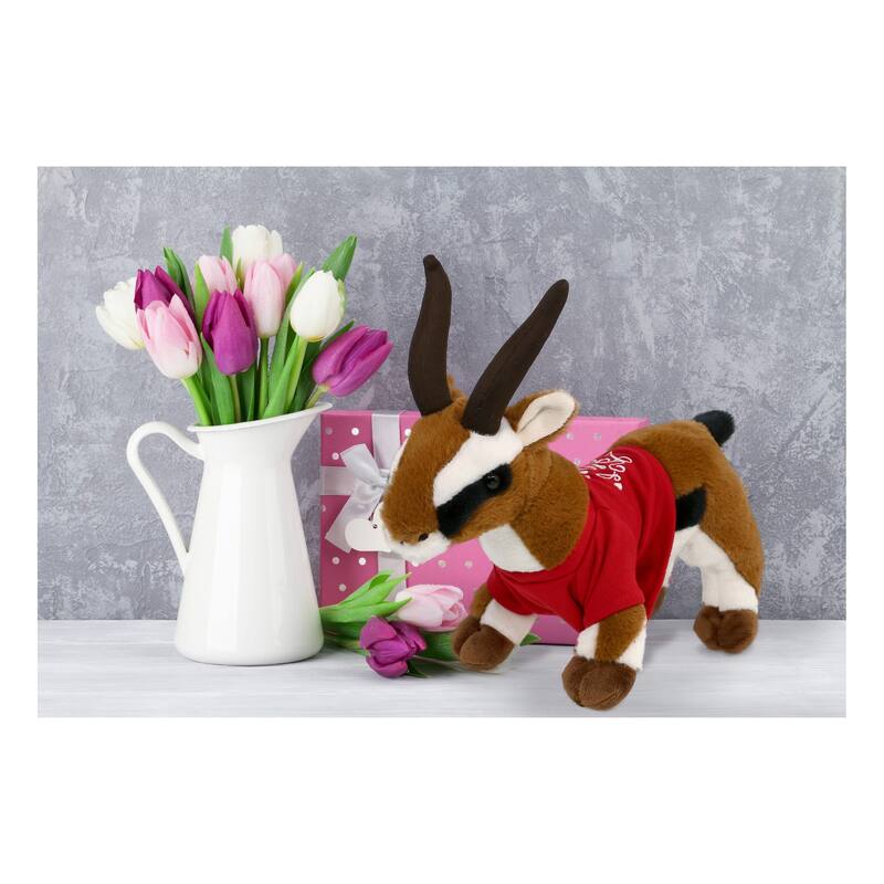 DolliBu I LOVE YOU Super Soft Cute Antelope Plush with Red Shirt - 10 inches
