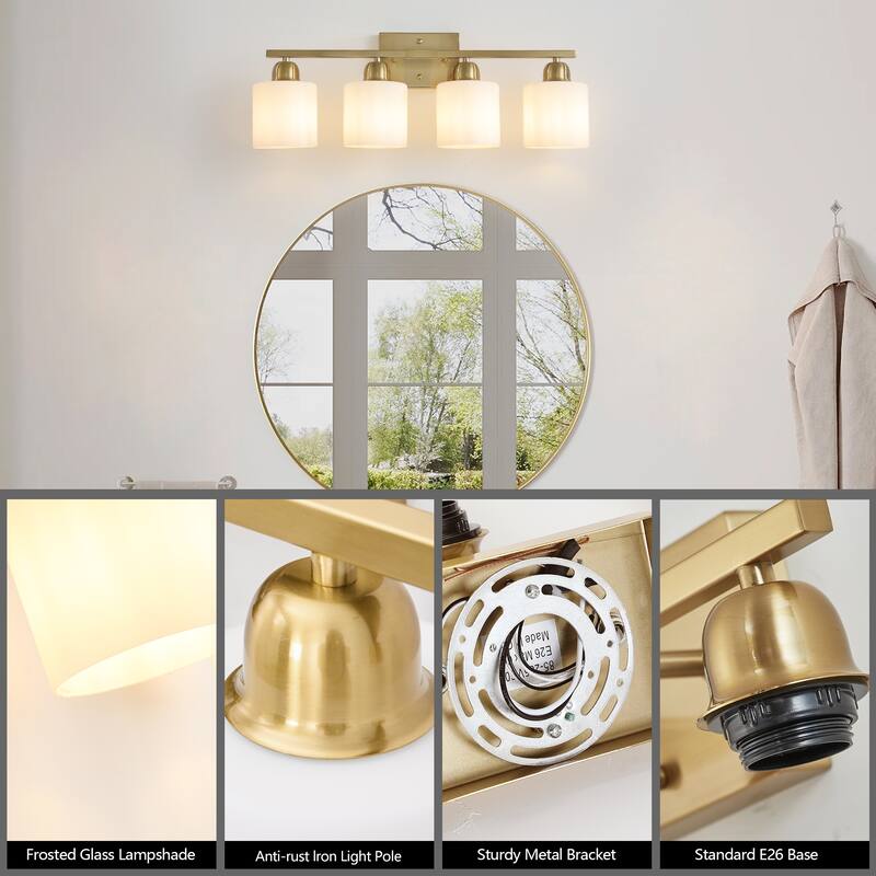 4-Light Gold Bathroom Vanity - Milky Frosted Glass - E26 Socket