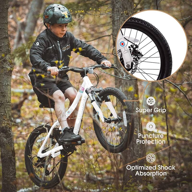 20 Inch Kids Mountain Bike Height Carbon Steel Frame 7 Speed Bicycles, Front Suspension Disc Brake Rear V-Brake for Kids, Teens