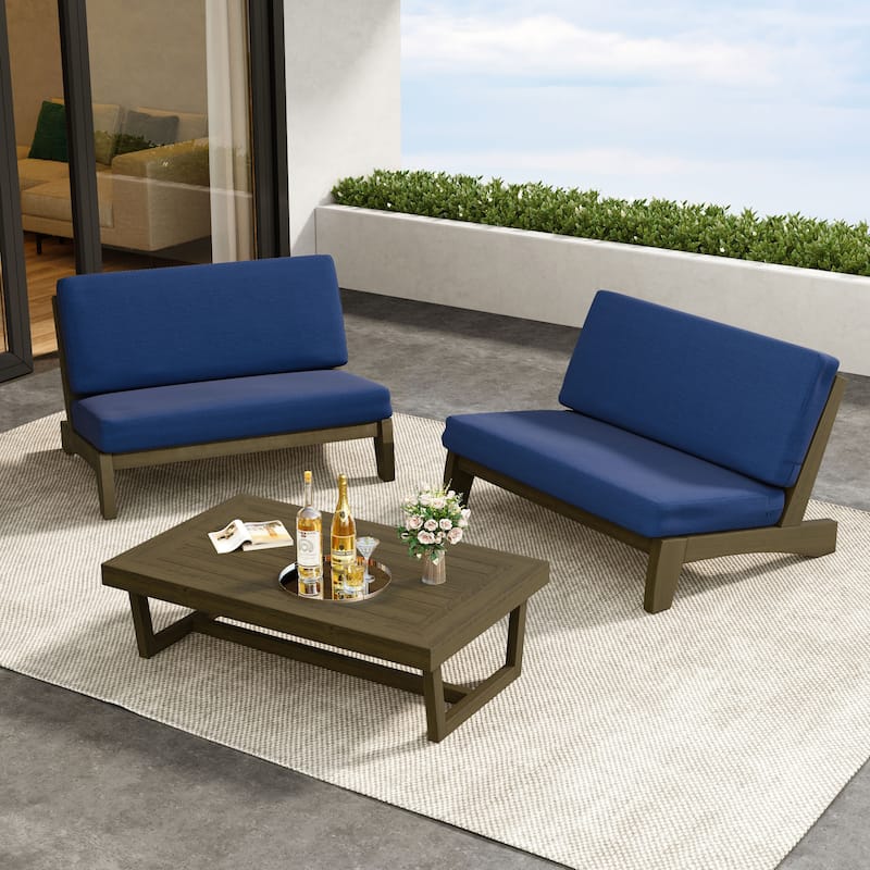 Outdoor 3-Piece Armless Lovesaet Sofa Conversation Set with Table