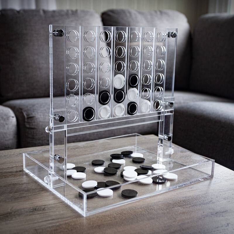 Acrylic 4 in a Row Game – Fun Strategy Game and Tabletop Decoration by Trademark Games (Black and White) - Clear/White/Black