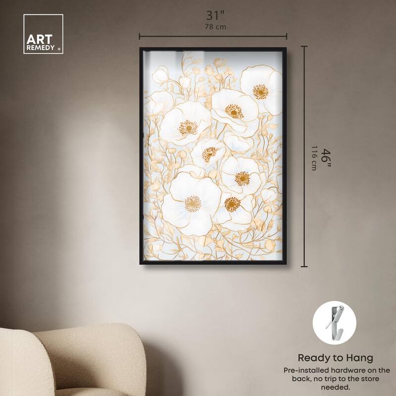 White and Gold Poppies I Shadowbox by Art Remedy
