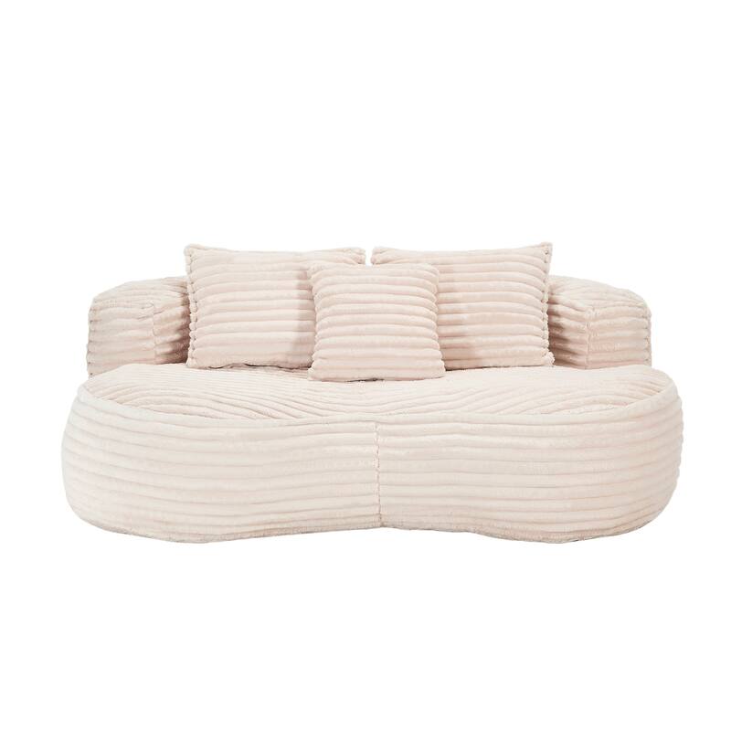 Corduroy Bean Bag Chair, Foam-Filled Lazy Floor Sofa with 3 Pillows, Soft Upholstered Lounge Chair for Adults & Teens