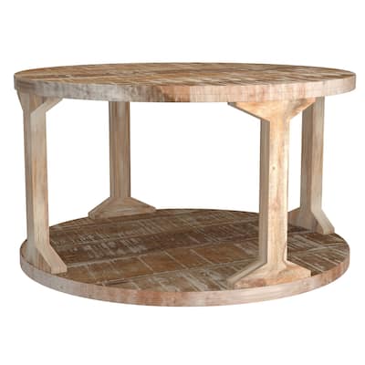 Traditional Mango Wood Round Coffee Table - 33" - Distressed Brown