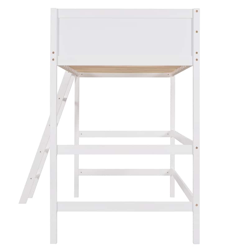 Solid Wood Twin Loft Bed with Ladder, 14 Slats, Space-Saving Design