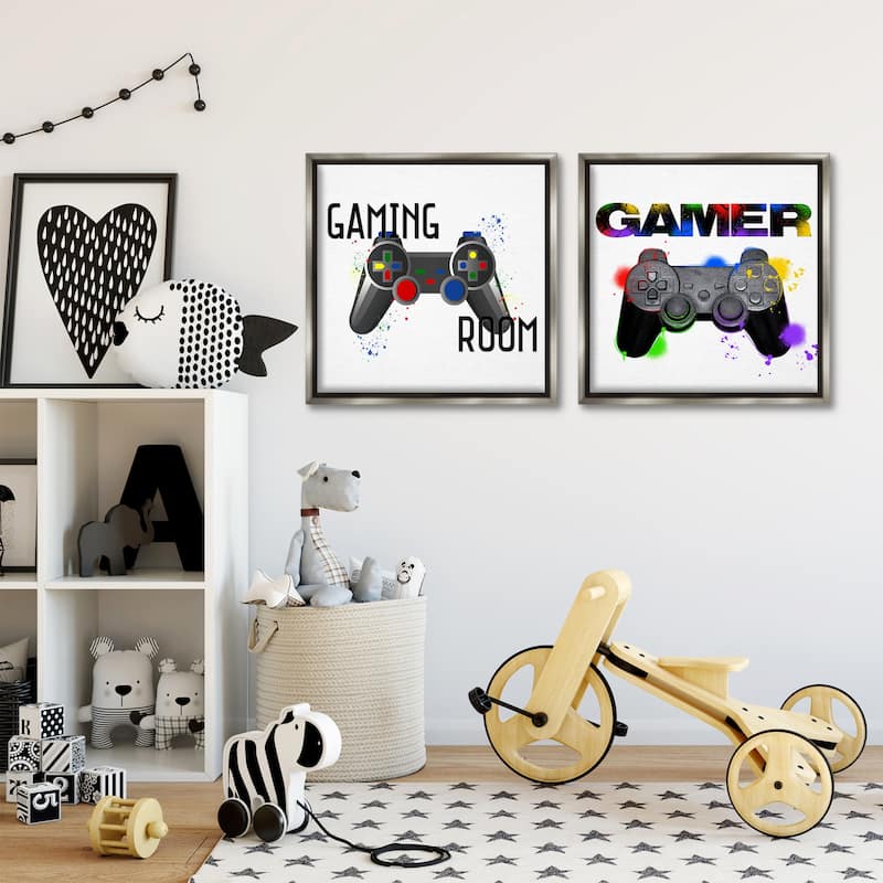 Stupell Retro Gaming Room Control Framed Floater Canvas Wall Art Design By Kim Allen, Marcus Prime (Set of 2)