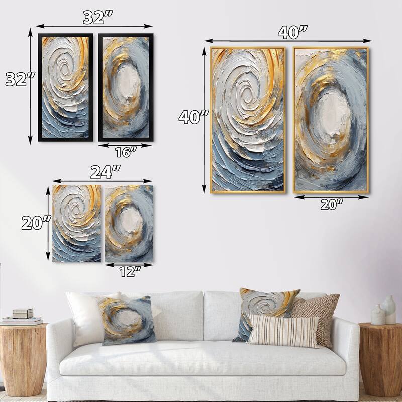 Designart "Gold and Blue Vibrant Spirals" Abstract Spirals Wall Art Set Of 2 Gold Modern Wall Decor Set Of 2
