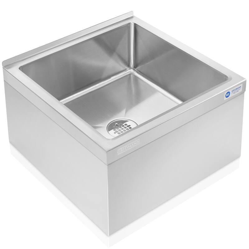 Stainless Steel Floor Mop Sinks NSF Certified - 24" x 24" x 13" - Backsplash