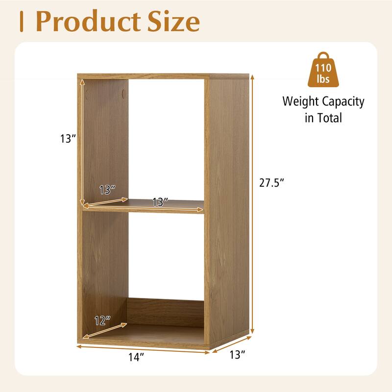 Gymax 2PCS 2-Cube Bookcase w/ Anti-tip Kit 2-Tier Open Back Bookshelf
