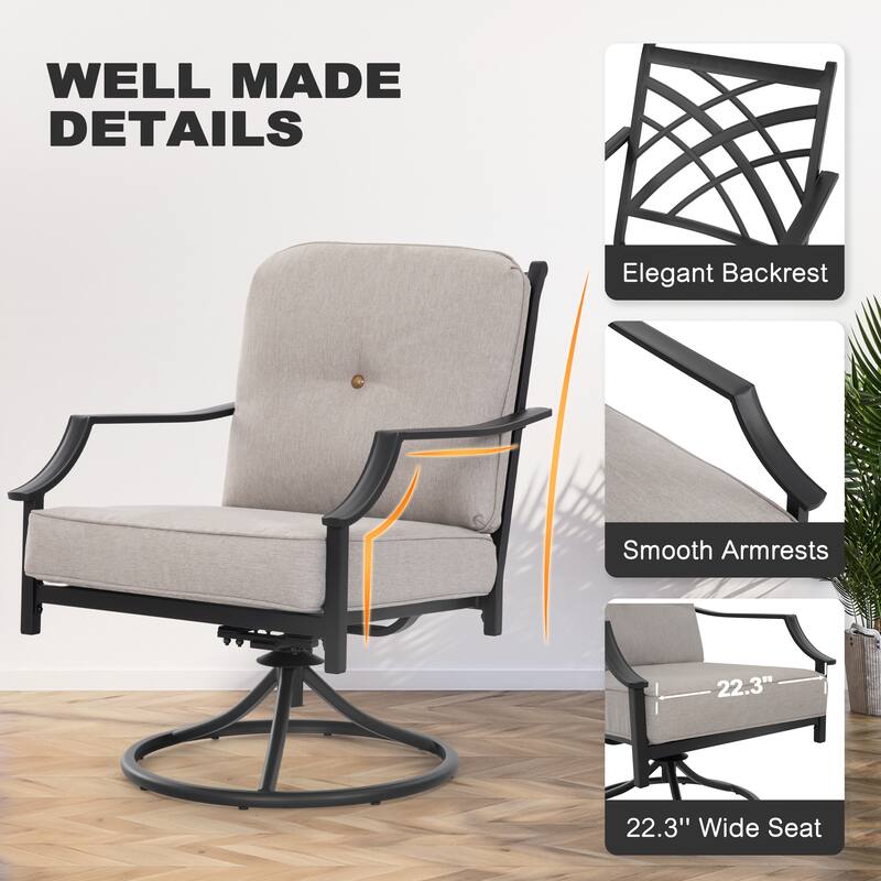 2-Piece Outdoor Swivel Patio Sofas with Thick Olefin Cushions and Wide Seat