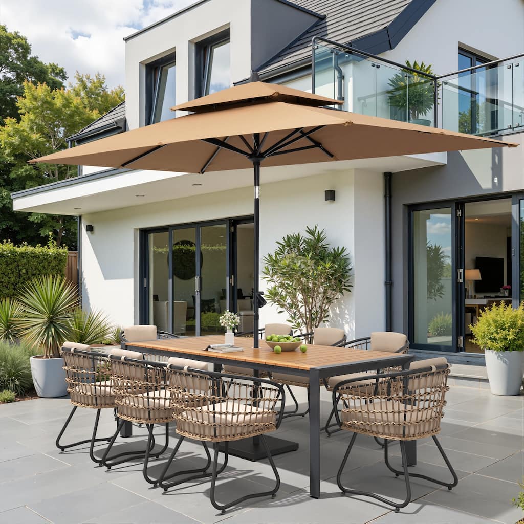 9/11-Piece Outdoor Patio Dining Set Aluminum Table and Chairs w/10 ft Market Umbrella and Base
