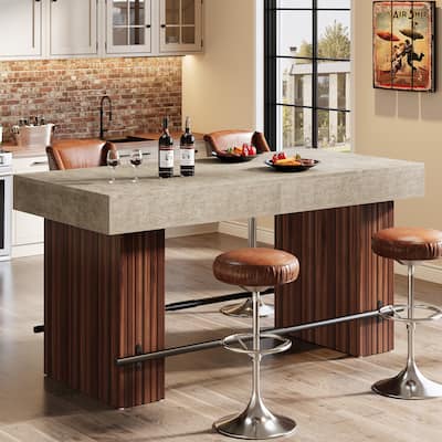 63-Inch Rectangular Home Bar Unit with Metal Footrest for Home Kitchen, Dining Room, Bistro