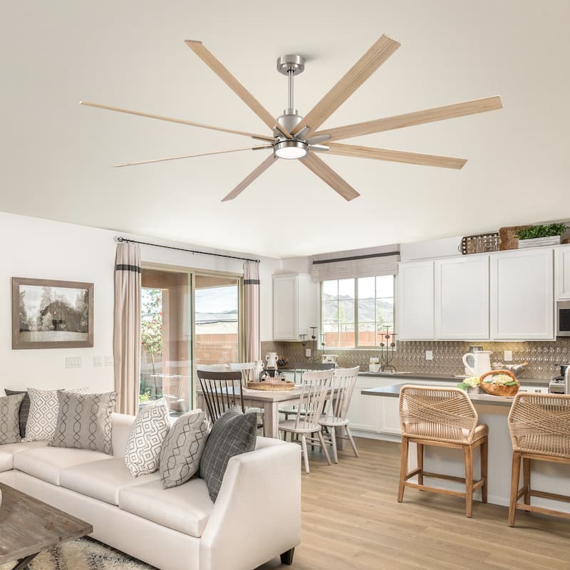 YUHAO 84 In. Indoor/Outdoor Modern Industrial Large Windmill Aluminum Blade Ceiling Fans With Lights, Quiet DC Motor and Remote