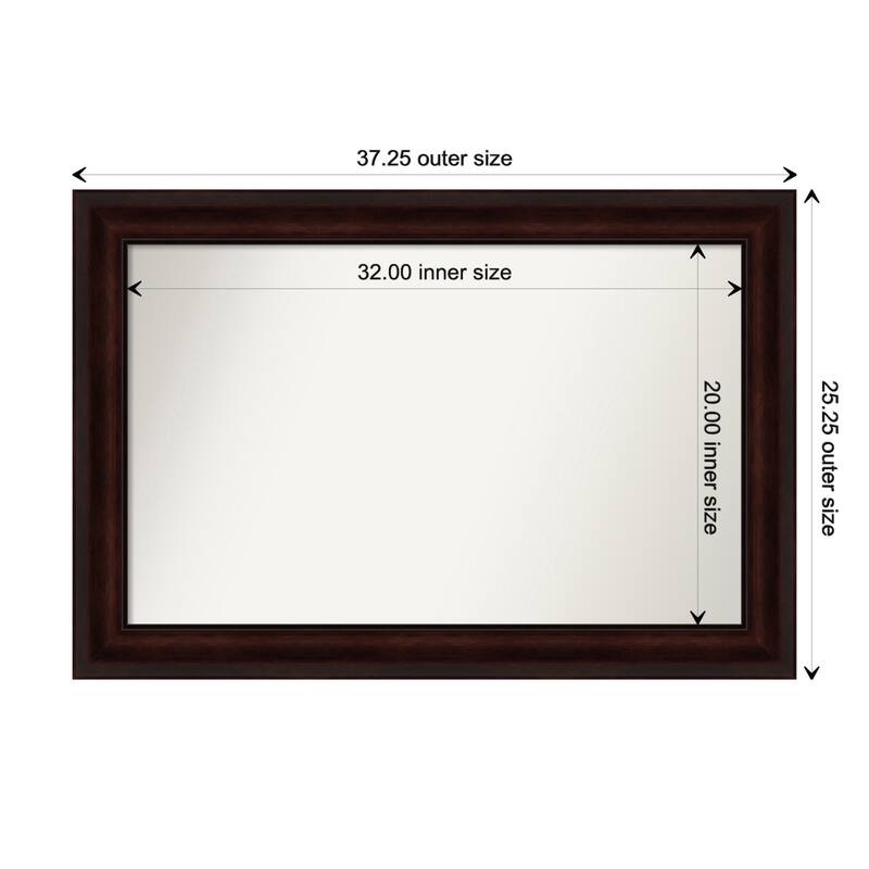 Coffee Bean Brown Framed Non-Beveled Custom Wall Mirror, Bathroom Vanity Mirror - Outer Size: 37.25 x 25.25