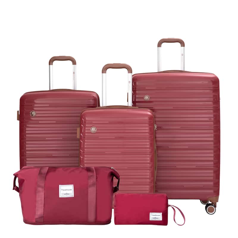 5-Piece, Luggage Sets, Hard-Shell Luggagewith Combination Lock and Spinner Wheels, for Boarding Travel - Red