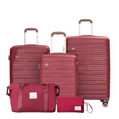 5-Piece Set (20"24"28 +a travel bag and a toiletry bag) ,PP Hardshell Carry on Luggage Set