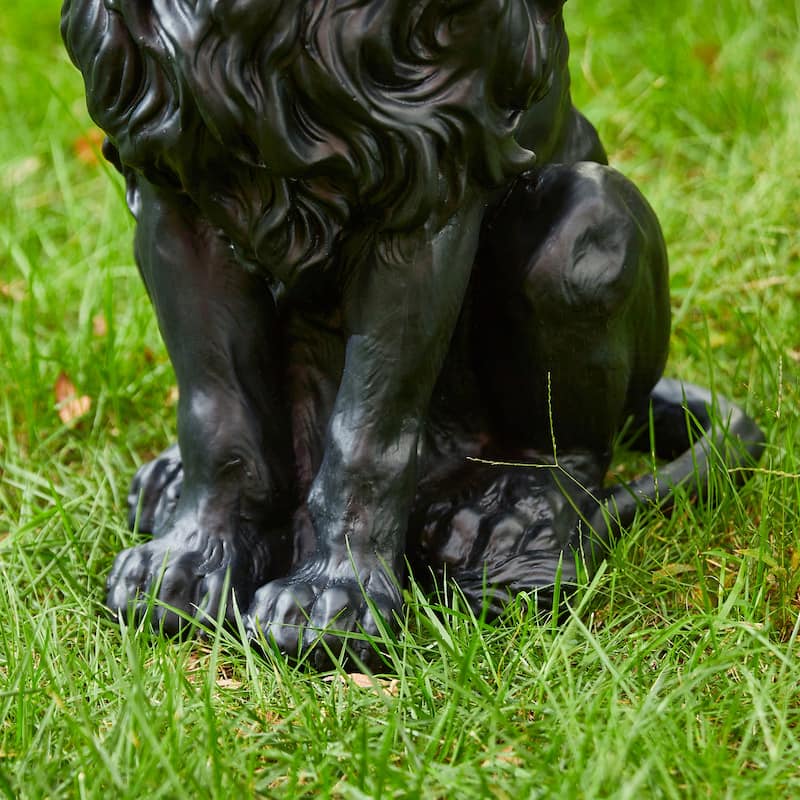 20.75"H MGO Black Guardian Sitting Lion Statue Porch Sign Outdoor Decoration Gifts by Glitzhome