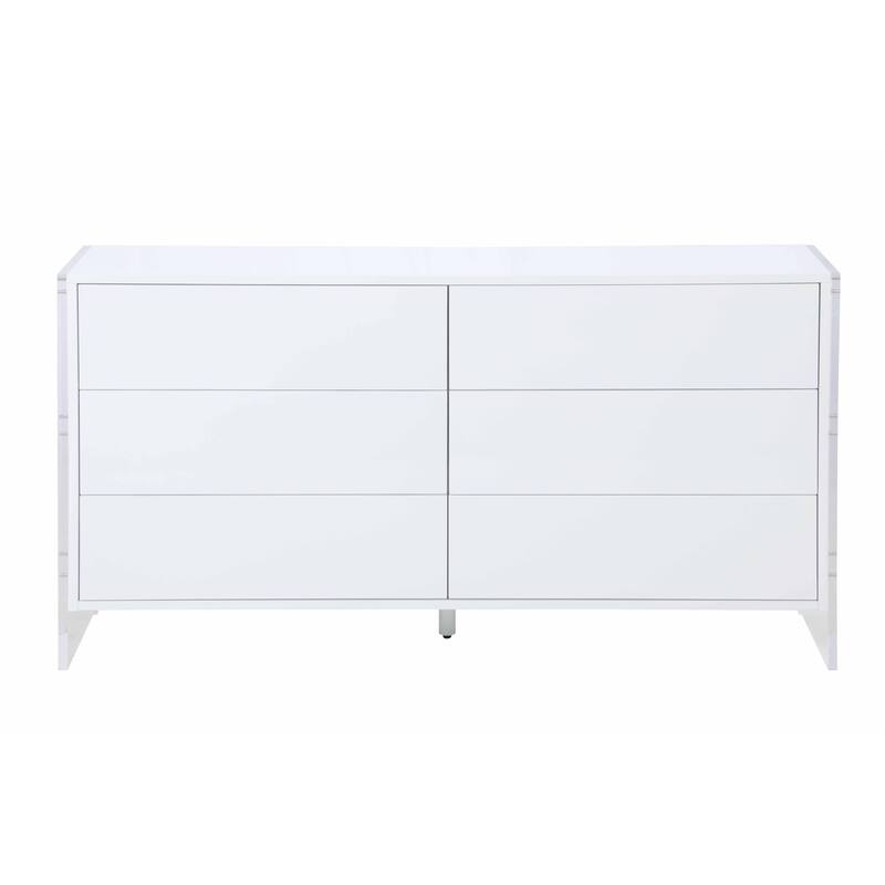 Somette Barry Contemporary Wooden & Solid Acrylic Buffet with 6 Drawers - 60.50" x 15.75" x 31.50"