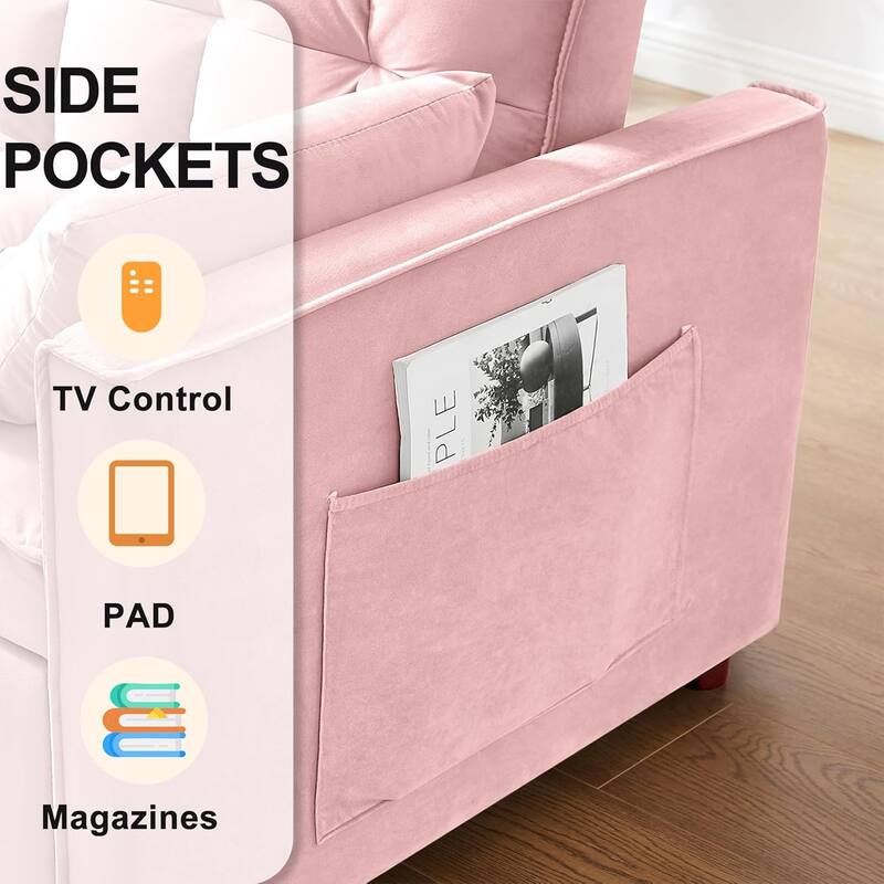 3 in 1 Convertible Sleeper Sofa Bed, Futon Couches for Living Room with Side Pocket, Adjustable Backrest