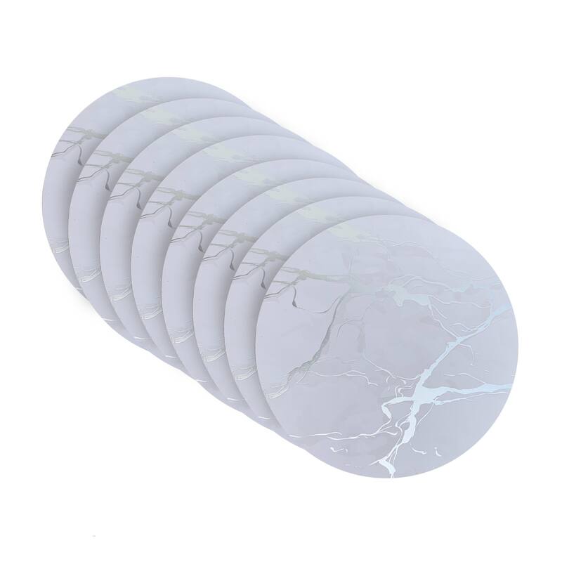Dainty Home Marble Cork Coaster Set of 8 Round in Silver