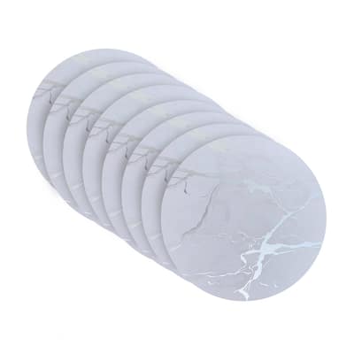Dainty Home Marble Cork Coaster Set of 8 Round in Silver