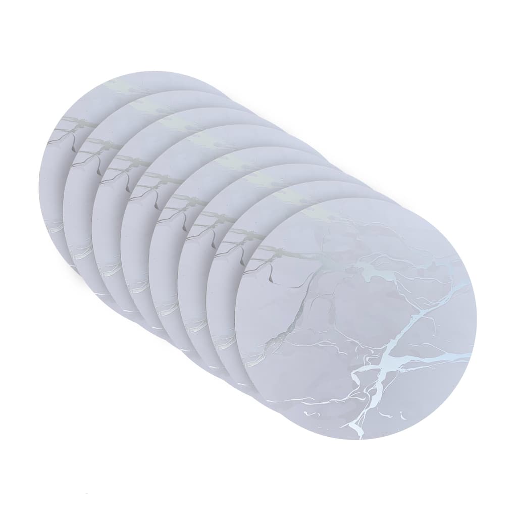 Dainty Home Marble Cork Coaster Set of 8 Round in Silver