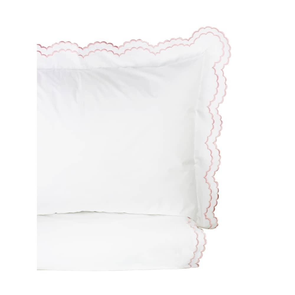 Embroidered Percale Crisp Cotton Double Scallopier Duvet Set and Sham