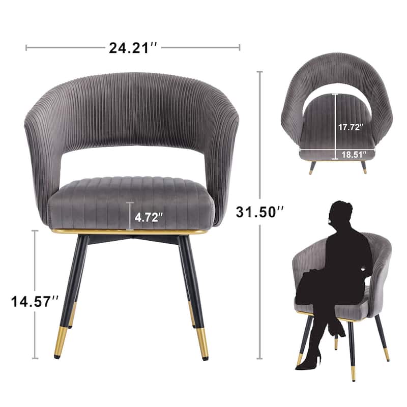 Swivel Velvet Dining Chair with Metal Legs, Set of 2