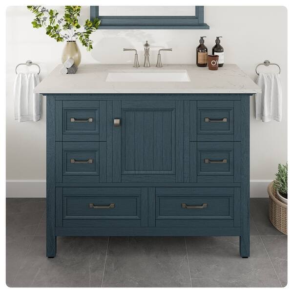 Britney 42 in. W x 22 in. D x 34 in. H Freestanding Single Sink Bath Vanity in White with White Carrara Marble Top