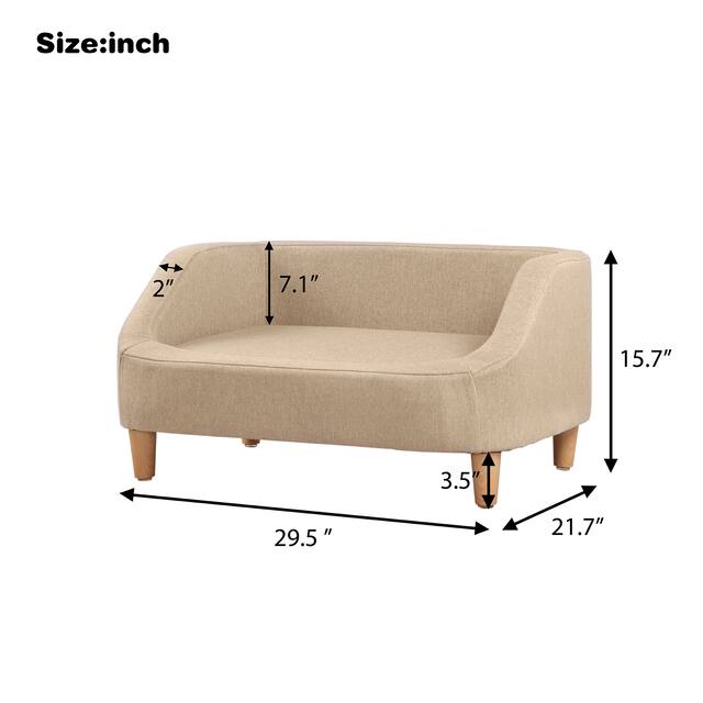 Rectangle Linen Pet Sofa Pet Bed with Wooden Frame