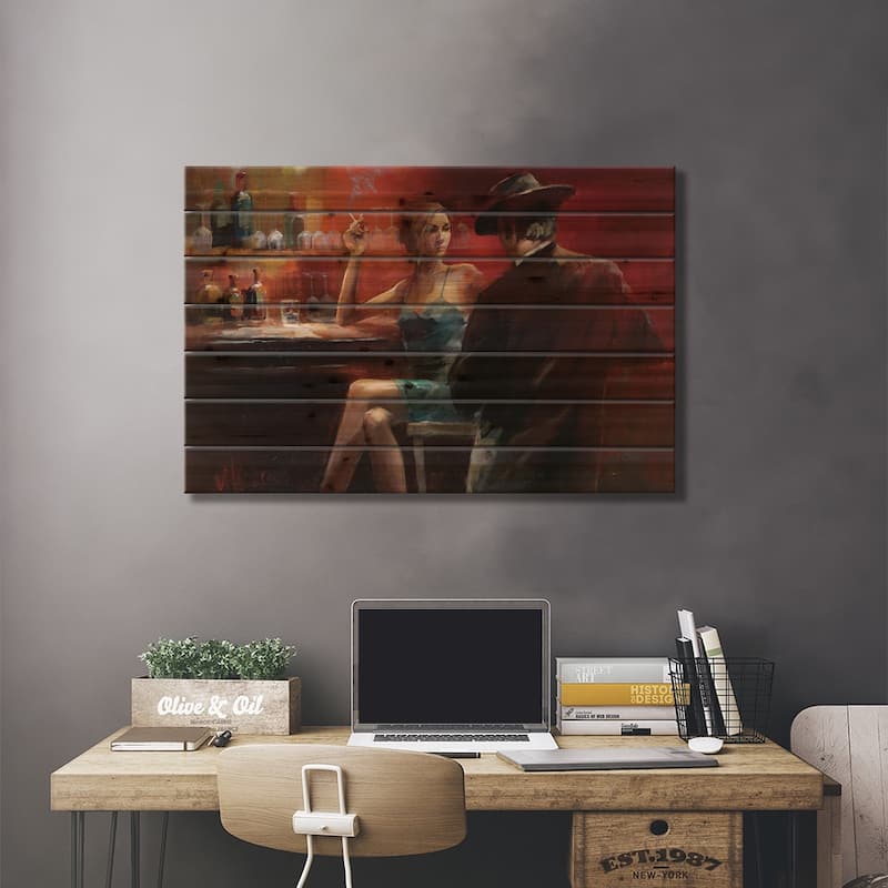 Evening In The Bar II Print On Wood by Willem Haenraets - Multi-Color