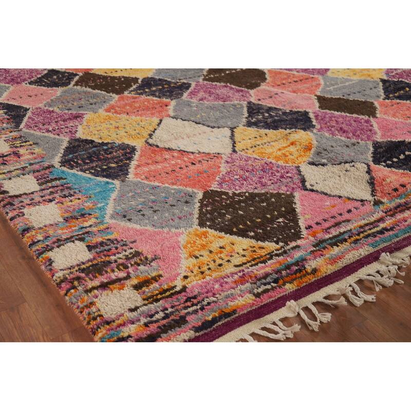 Trellis Moroccan Area Rug Hand-Knotted Wool Carpet - 7'11" x 10'11"