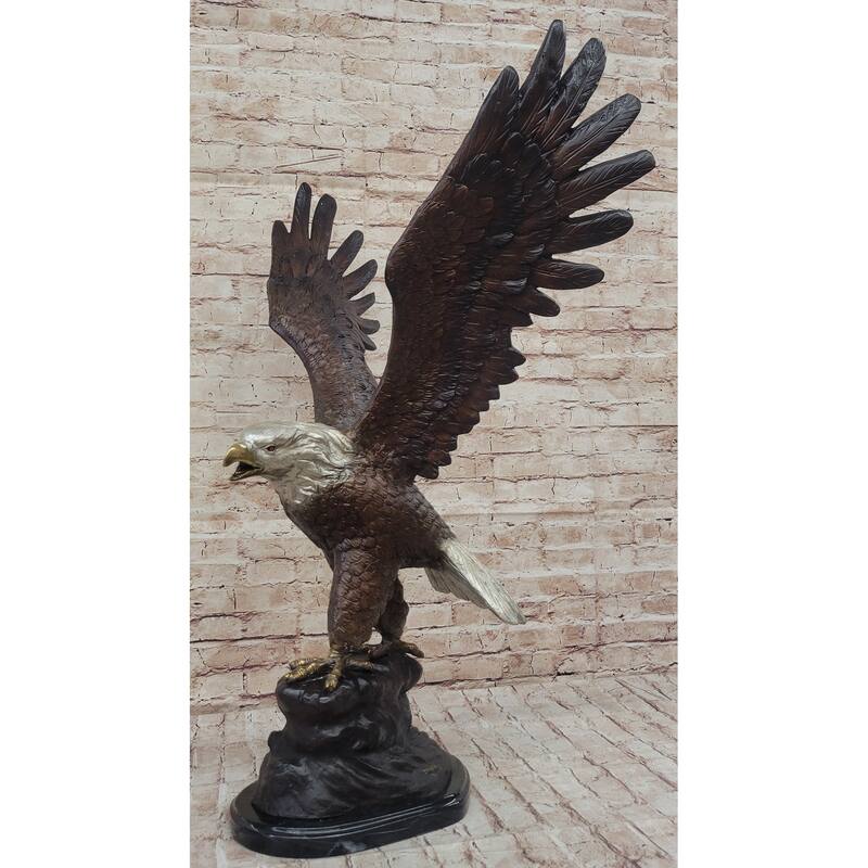 American Bald Eagle Outstretched Wings Bronze Statue Sculpture Figure Marble Base 33 Inches X 19 Inches