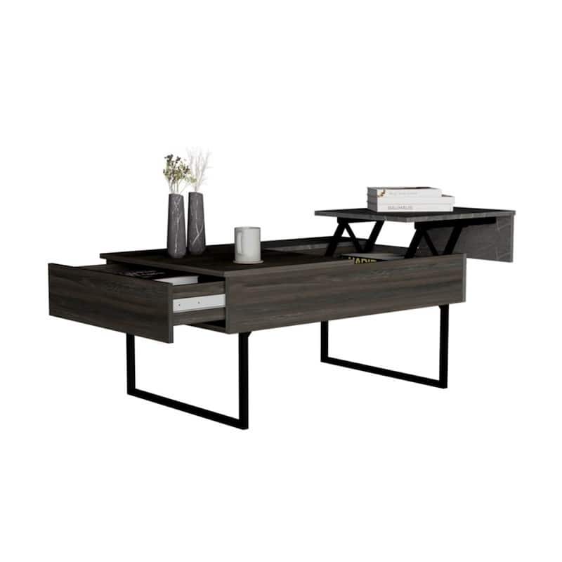 39" Espresso Wood Lift-Top Coffee Table with Drawer and Cabinet for Living Room Storage - 18"H x 39.3"L x 25.2"W