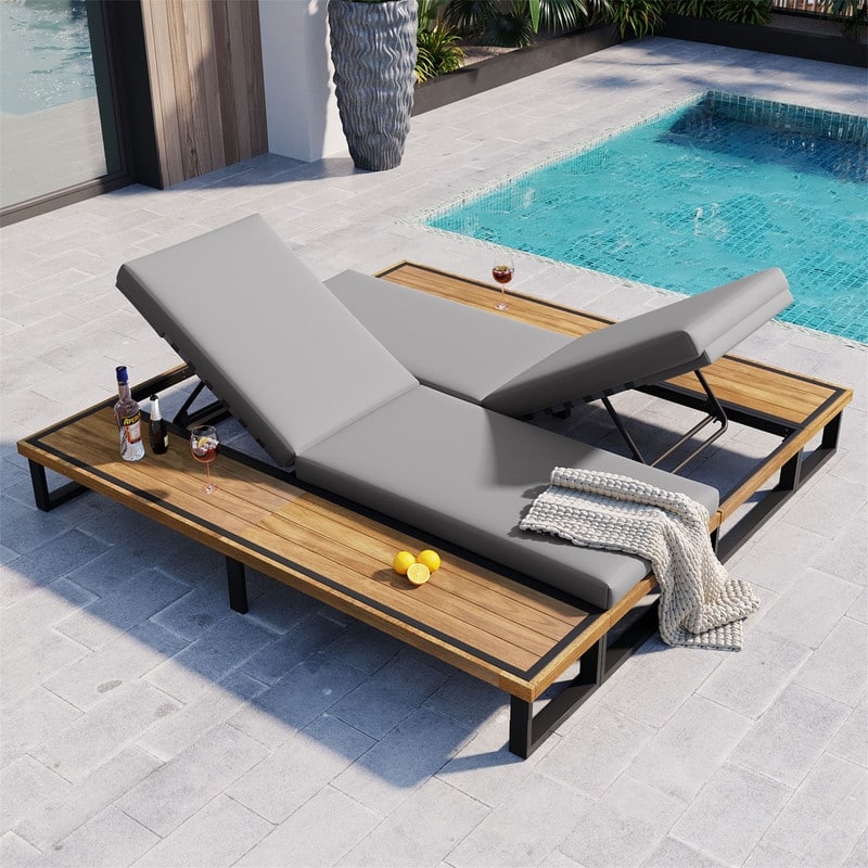 Outdoor Chaise Lounge Chair Set of 1/2, Reclining Chair Sun Louger Patio Lounger w/ 5-Position Adjustable Backrest