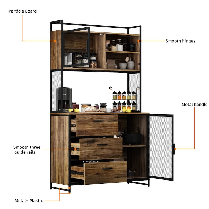 Large Buffet with Hutch,Kitchen Pantry Cupboard Sideboard