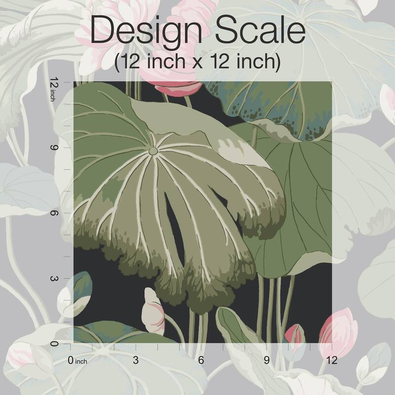 York Wallcoverings Lotus Pond Black & Pink Wallpaper