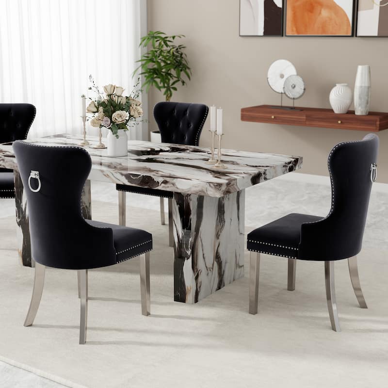 Roundhill Furniture Cavira 5-Piece Modern Faux Marble Dining Set