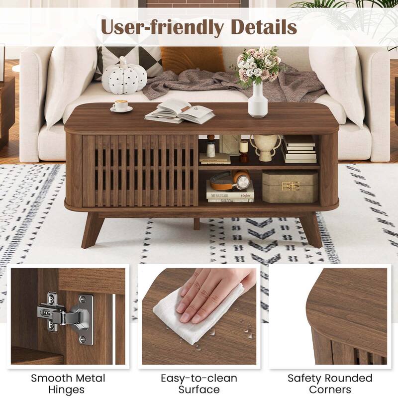 Costway Coffee Table with Storage Adjustable Shelves & 2 Doors Wood - See Details