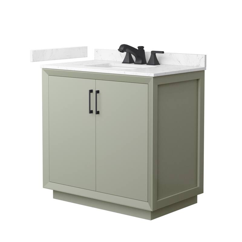 Wyndham Collection WCF4141-36S-VCA-US3MXX Strada 36" Free Standing - Light Green / Carrara Cultured Marble Top / Matte