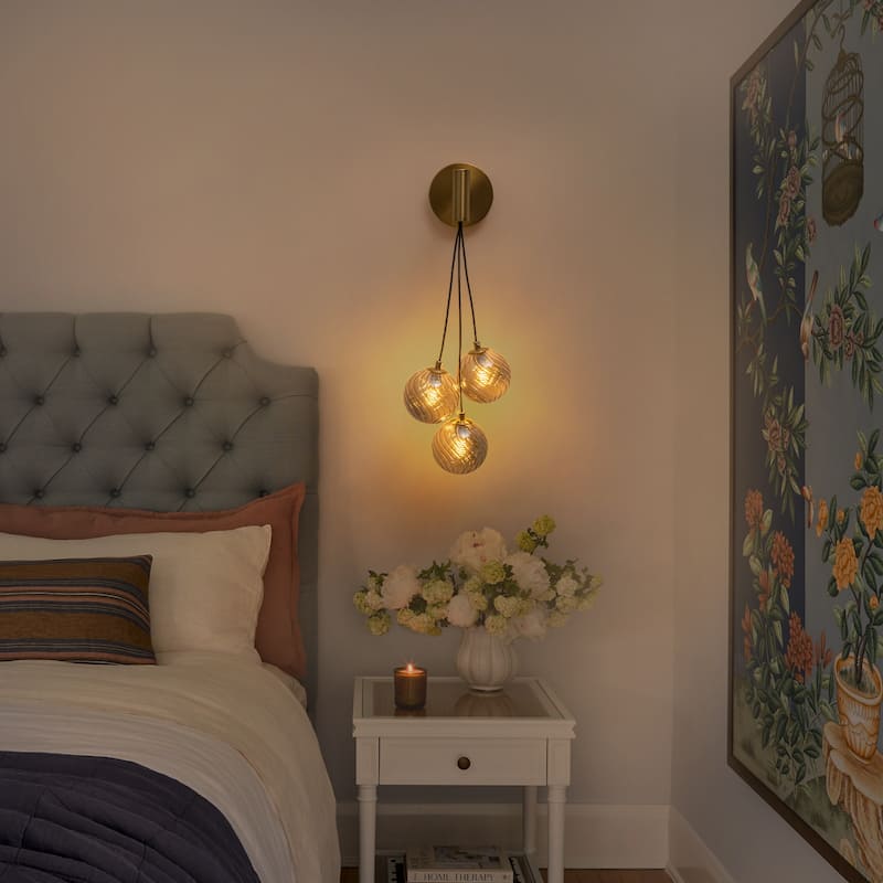 3-Light Modern Gold Metal Wall Sconce Glass Globe Shades