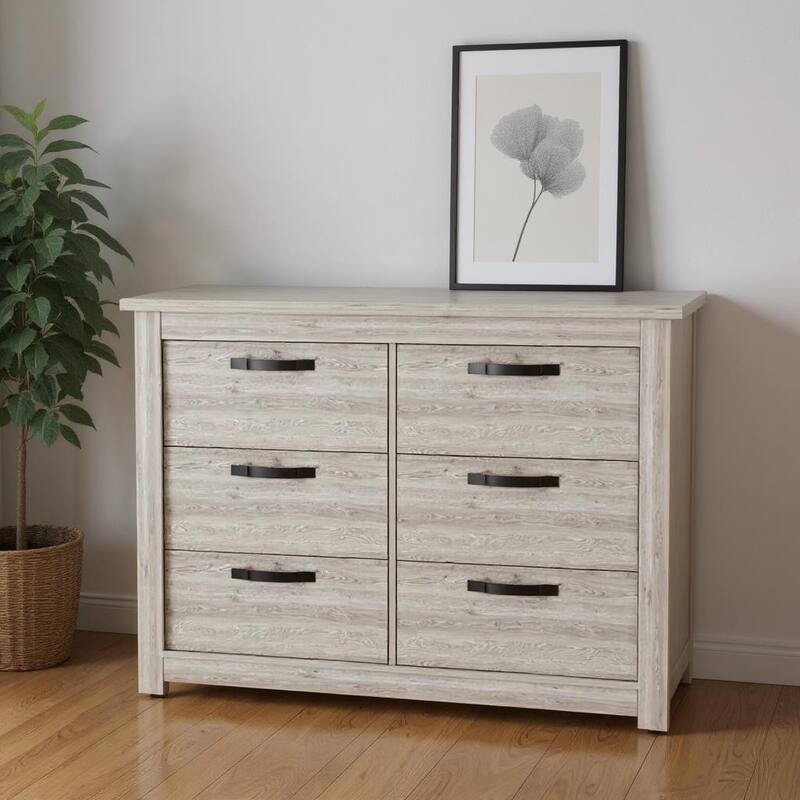HomeRoots 47" Gray Wood Six Drawer Double Dresser - Gray - 6-drawer