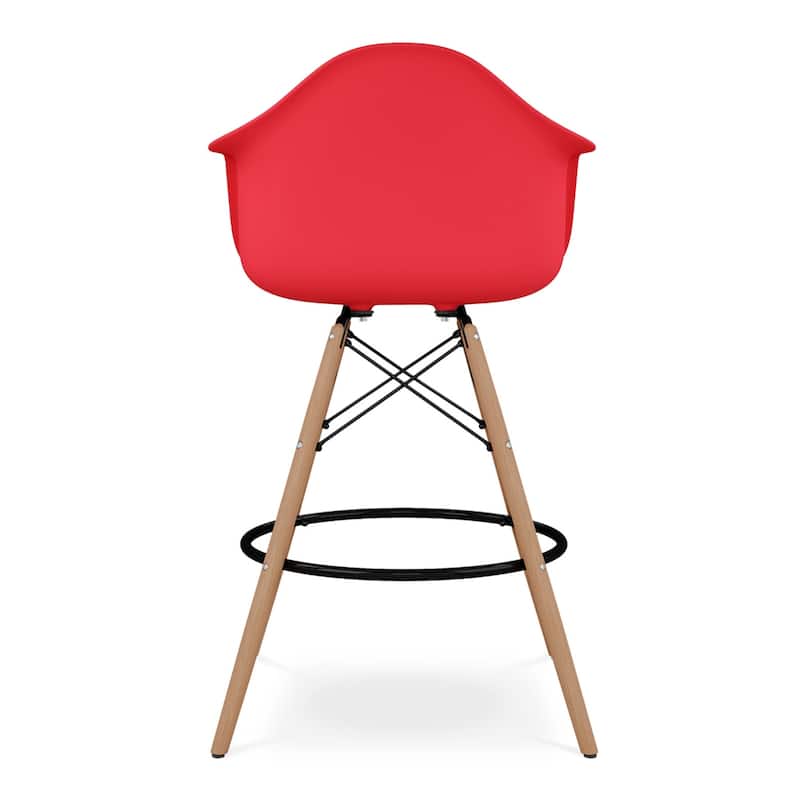Wood Plastic Bucket Seat Counter Height Chair with Arms and Footrest - 19” x 23” x 47” (D x W x H)