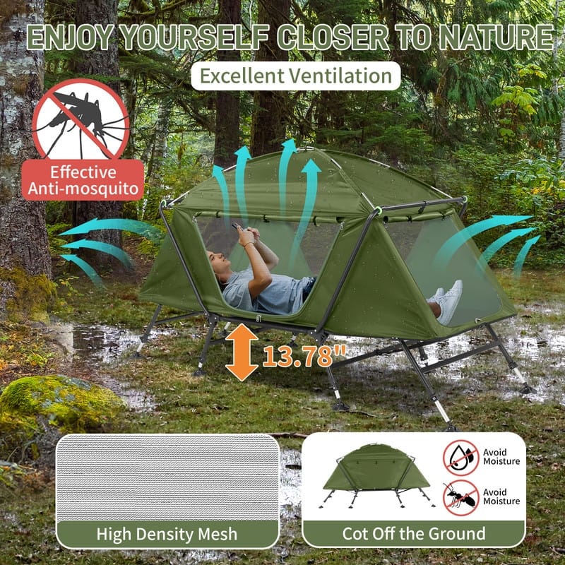 7ft Strengthen Camping Tent Cot with External Shade Adapted to Terrain Capacity 400 Lbs