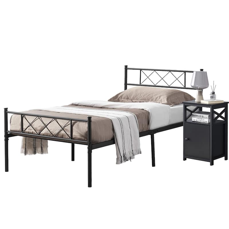 Taomika 3-Pieces Platform Bed Frame and Modern Nightstands Sets
